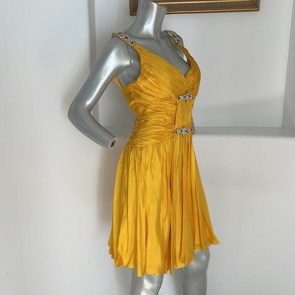 Interlude Couture Collection Silk Yellow Dress Size 8 - Picture 6 of 14